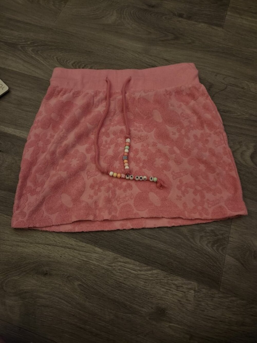 Forever 21 X Barbie Swim Skirt Pink Size Large Beaded Strings Terry Beach EUC